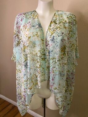 BCBGeneration flowy blue multicolor floral sheer kaftan festival cover-up S